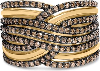 House of Brilliance 10K Yellow Gold Plated.925 Sterling Silver 1.0 Cttw Champagne Diamond Multi Row Cross Over Band Ring