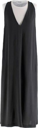 Brunello Cucinelli Double Layer White and Grey Crepe Dress Size L