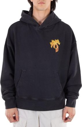 Palm Angels Burning Palm Cotton Hoodie, Size Medium