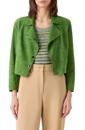 Akris Asymmetric Crop Suede Jacket in Green at Nordstrom, Size 10