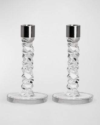 Orrefors Carat 7 Small Candlesticks, Set of 2