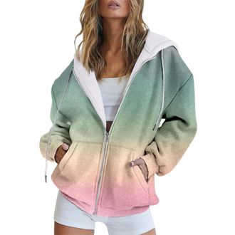 Generic outlet clearance uk clothes Fashion Autumn And Winter Color Gradient Printing Casual Pockets Long Sleeve Drawstring Hooded women tops sale clearance w