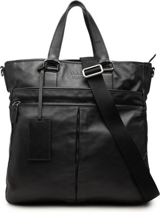 Prada Black Leather Shoulder Bag Tote Bag (Pre-Owned)