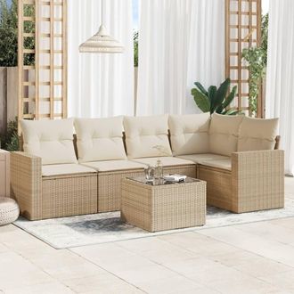 vidaXL Vidaxl - Juego De Sof&aacute;s Jard&iacute;n Con Cojines 6 Pzas Rat&aacute;n Sint&eacute;tico Beige