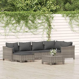 vidaXL Set De Muebles De Jard&iacute;n 7 Pzas Y Cojines Rat&aacute;n Sint&eacute;tico Gris Vidaxl