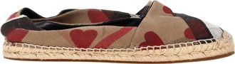 Burberry Pre-owned Womens Heart and Check Print Espadrille Flats in Brown Canvas - Mocha - Size 38.5 EU/IT