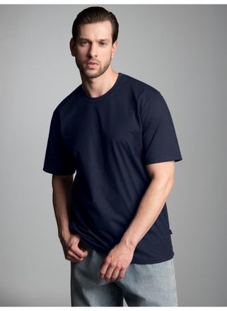 Trigema T-Shirt TRIGEMA TRIGEMA T-Shirt DELUXE Baumwolle, Herren, Gr. 4XL, blau (navy), Single Jersey, 100% Baumwolle, Basic, lang, Rundhals, Shirts T-Shirt