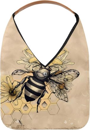 Generic Retro Honey Bee Floral Reusable Lightweight Grocery Bags - Foldable Into Compact Pouch, Washable & Sturdy, Multipurpose for Shopping and Travel