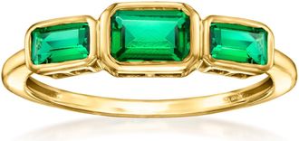 RS Pure by Ross-Simons Lab-Grown Emerald 3-Stone Ring in 18kt Gold Over Sterling