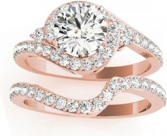 Allurez Diamond Halo Swirl Bridal Set Setting 18k Rose Gold (0.77ct)