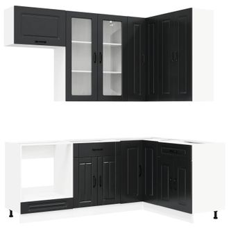 vidaXL Unidad De Cocina Kalmar 8 Uds. Negro Madera De Ingenier&iacute;a Vidaxl