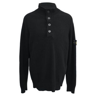 Stone Island Half-Buttoned Sweater in Black Wool