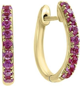 Effy 14K Yellow Gold Pink Sapphire Hoop Earrings in 14K Gold at Nordstrom
