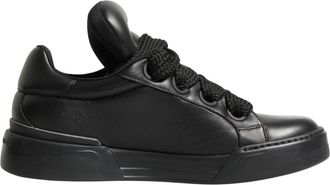 Dolce & Gabbana Black Leather Portofino Low Top Sneakers Mens Shoes