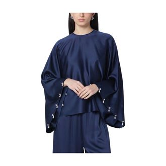 Stella McCartney Overhemden, Dames, Blauw, S, Draped Fluid Viscose Satin Cape Top