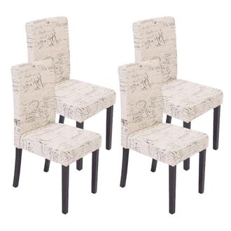 Hhg Hhg - Nunca Usado] Juego De 4 Sillas De Comedor Silla De Cocina Littau, Textil Con Letras, Crema, Patas Oscuras