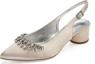 Generic Wedding Shoes Women Ankle Strap Pointed Toe Slingback Chunky Low Heels Dress Pumps Bridal Shoes 4.5Cm,Champagne,8 UK