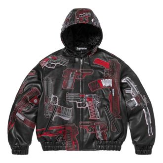 SUPREME SS26 Guns Embroidered Hooded Leather Jacket Black SUP-SS26-050-BLK