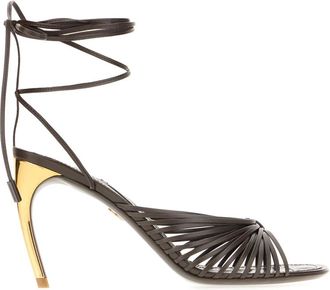 Ferragamo Sandalen met gebogen hak - Dames - Sandalen met hakken - Bruin - 35 1/2 EU - Leer - Schoenen
