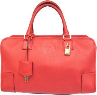 Loewe Amazona Bag Leather Red Leather Handbag (Pre-Owned)