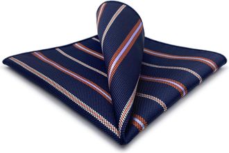 Shlax & Wing Mens Pocket Square Striped Blue with Orange Yellow Stripes for Suits Business