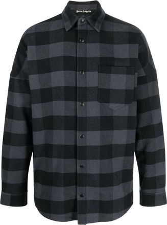 Palm Angels Black Check Pattern Cotton Shirt