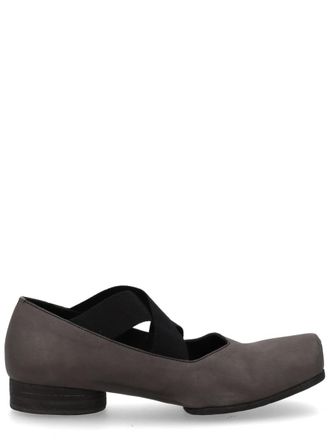 Uma Wang Grey Square Toe Elastic Straps Flats