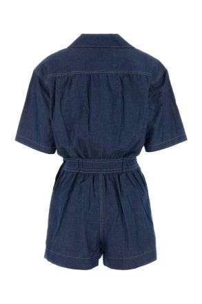 Prada Womens Cotton-Linen Chambray Jumpsuit Blue Dress