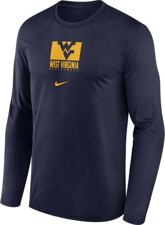 Nike West Virginia Courtside Nike Mens Dri-FIT College Long-Sleeve T-Shirt in Blue | 02TJ41SWVN-NB7