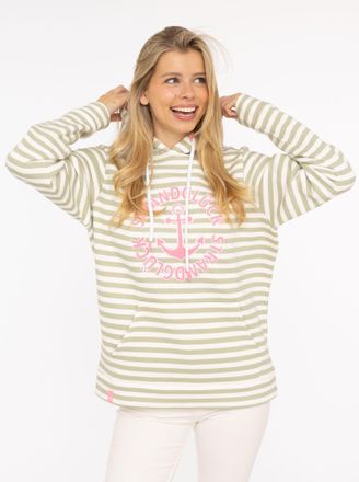 Zwillingsherz Kapuzensweatshirt ZWILLINGSHERZ Streifen Strandgl&uuml;ck, Damen, Gr. L/XL, gr&uuml;n (salbei), angeraute Sweatware, Obermaterial: 50% Baumwolle, 50% Polyester,