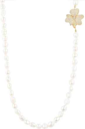 Latelita London Flower Pearl Gemstone Long Necklace White Cz Gold