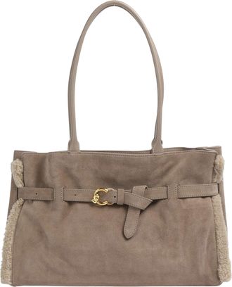 Coccinelle Soft Suede Tote Bag with Shearling Trim