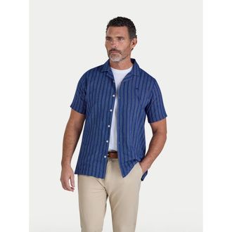 Raging Bull Athen Stripe Linen Blend Shirt in Navy at Nordstrom, Size Xxx-Large