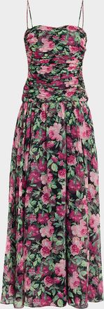Emanuel Ungaro Dylan Floral Chiffon Ruched Maxi Dress