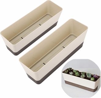 OEM Dos Jardineras Rectangulares De 30 Cm Con Orificios De Drenaje Y Una Bandeja Para Plantar En El Alf&eacute;izar De La Ventana. Aptas Para Suculentas, Flores 