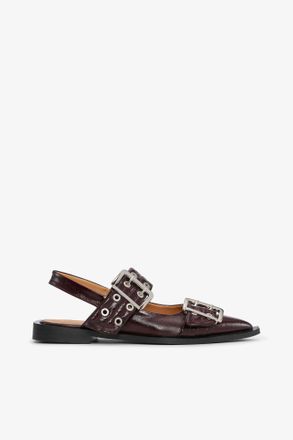 Ganni Feminine Buckle Ballerinas in Burgundy - Size 35 Red