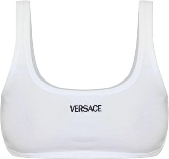Versace Geribbelde Katoenen Top - Dames - BHs - Wit - S - Katoen - Ondergoed