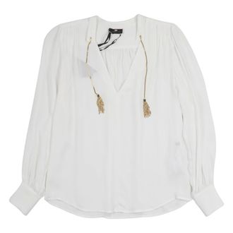 Elisabetta Franchi Blouses, female, Beige, Size: S Mandarin Collar Georgette Blouse