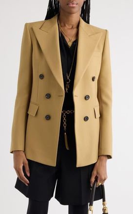 Chloé Double Breasted Virgin Wool Grain de Poudre Blazer in Nut at Nordstrom, Size 6 Us