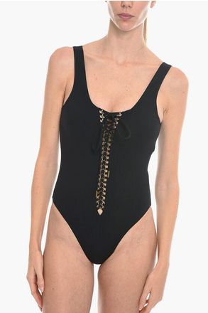 Saint Laurent Solid One-Piece Swimsuit with Lace-Up Detail size S