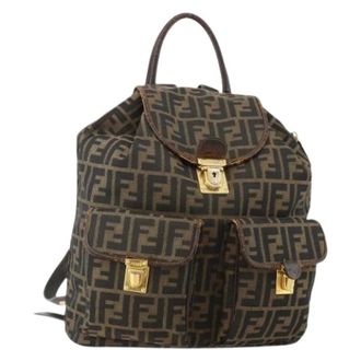 Fendi Pre-owned Zucca Canvas Backpack - Dames - Pre-owned - Bruin - Maat: ONE Size Leer