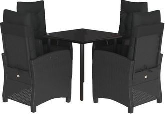 vidaXL Set De Muebles Jard&iacute;n 5 Pzas Con Cojines Rat&aacute;n Sint&eacute;tico Negro Vidaxl