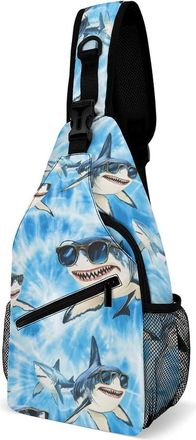 Generic Sharks Wearing Glasses Funny Unisex Shoulder Bags Casual Crossbody Chest Bag Sling Backpack for Hiking Cycling Travel