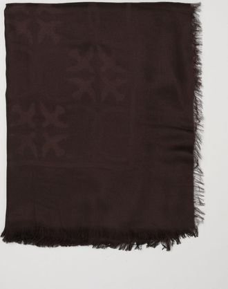 Pinko Square Modal and Viscose Scarf with Logo and Fringed Edges