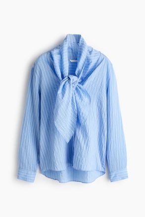 H&M Bluse mit Schalkragen - Blau/Gestreift