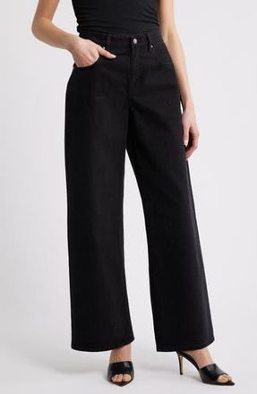 Mango Libra Embellished Wide Leg Jeans in Black Denim at Nordstrom Rack, Size 14