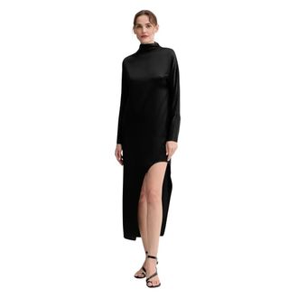 Isabelle Blanche Jurk met hoge hals en split - Dames - Feestkleedjes - Zwart - XS - Polyester - Kleedjes