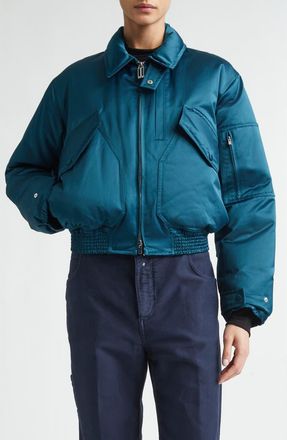 Victoria Beckham Down Sateen Bomber Jacket in Dark Teal at Nordstrom, Size 2 Us