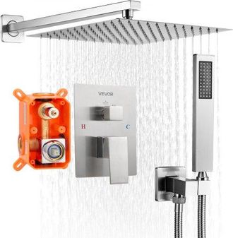 OEM Juego De Grifo De Ducha De Lluvia Con Cabezal De Ducha Cuadrado 25,4 Cm Y Rociador De Mano, Grifer&iacute;a De Ba&ntilde;o De Pared Con V&aacute;lvula Lat&oacute;n Y Kit De Embel