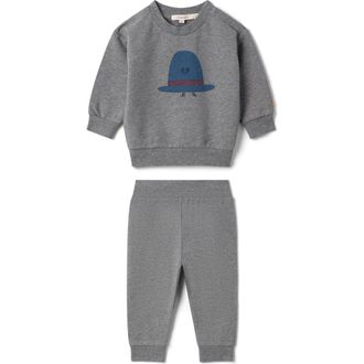 Fragile 2 Piece Hat Print Fleece Sweatshirt & Pants in M Grey Mix/denim at Nordstrom, Size 12M